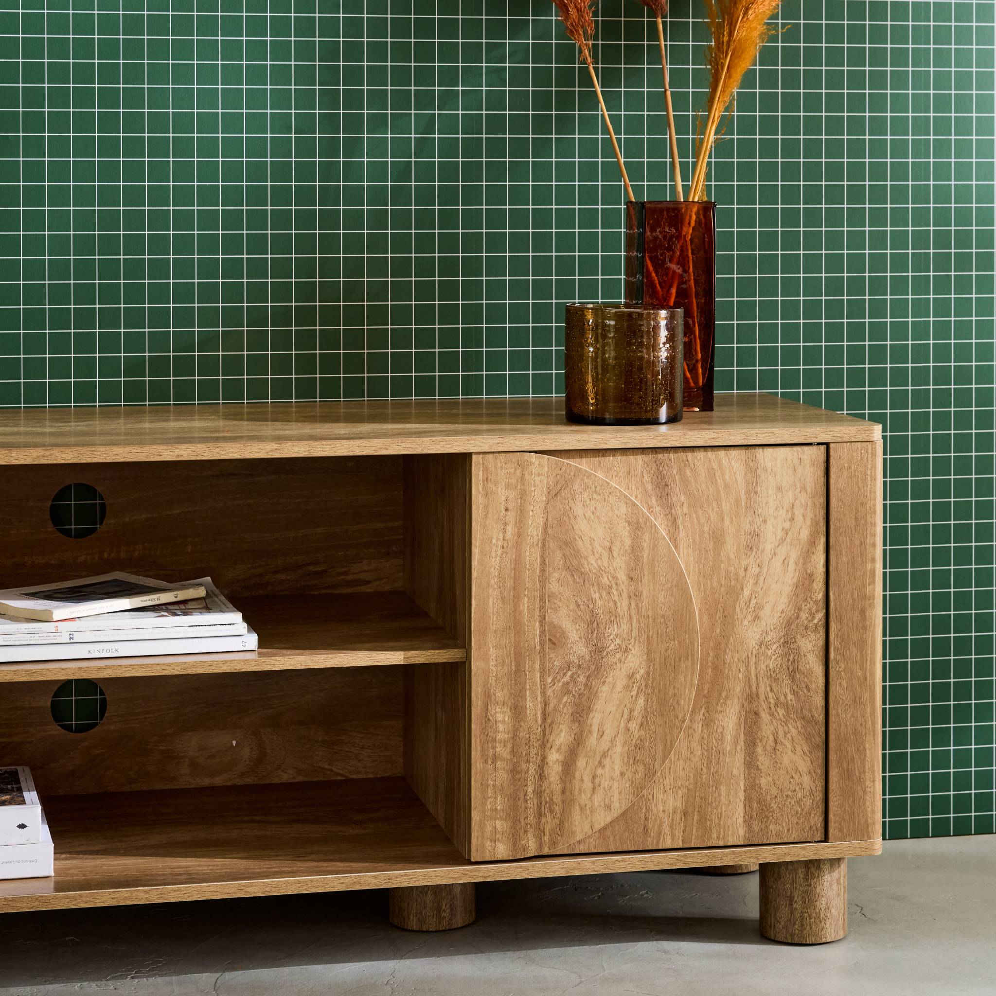 Meuble TV exotique décor bois de manguier 2 portes 155cm Pondi