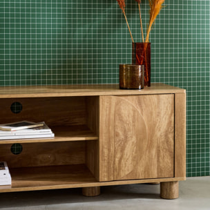 Meuble TV exotique décor bois de manguier 2 portes 155cm Pondi