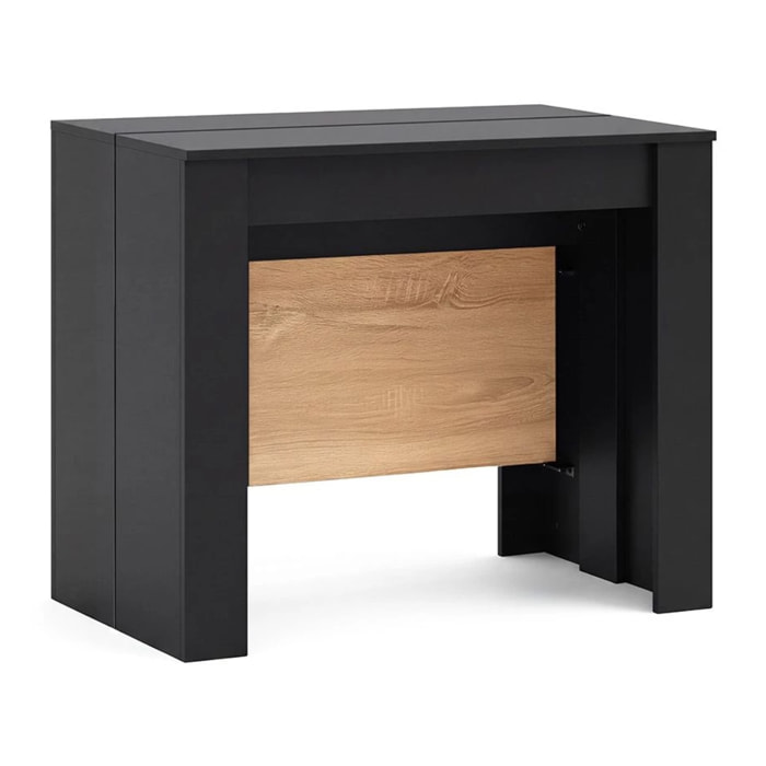 Mesa consola extensible en negro mate y roble canadian 50-235x90 cm Denis Negro Mate - Roble Canadian