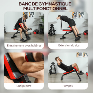 Banc de musculation 150L x 150l x 76H cm hauteur coussin abdominal réglable 7 niveaux dossier rembourré acier noir rouge