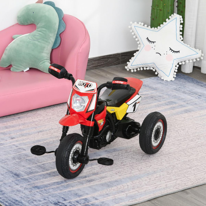 Tricycle enfants moto cross effets musicaux et lumineux coffre rangement rouge