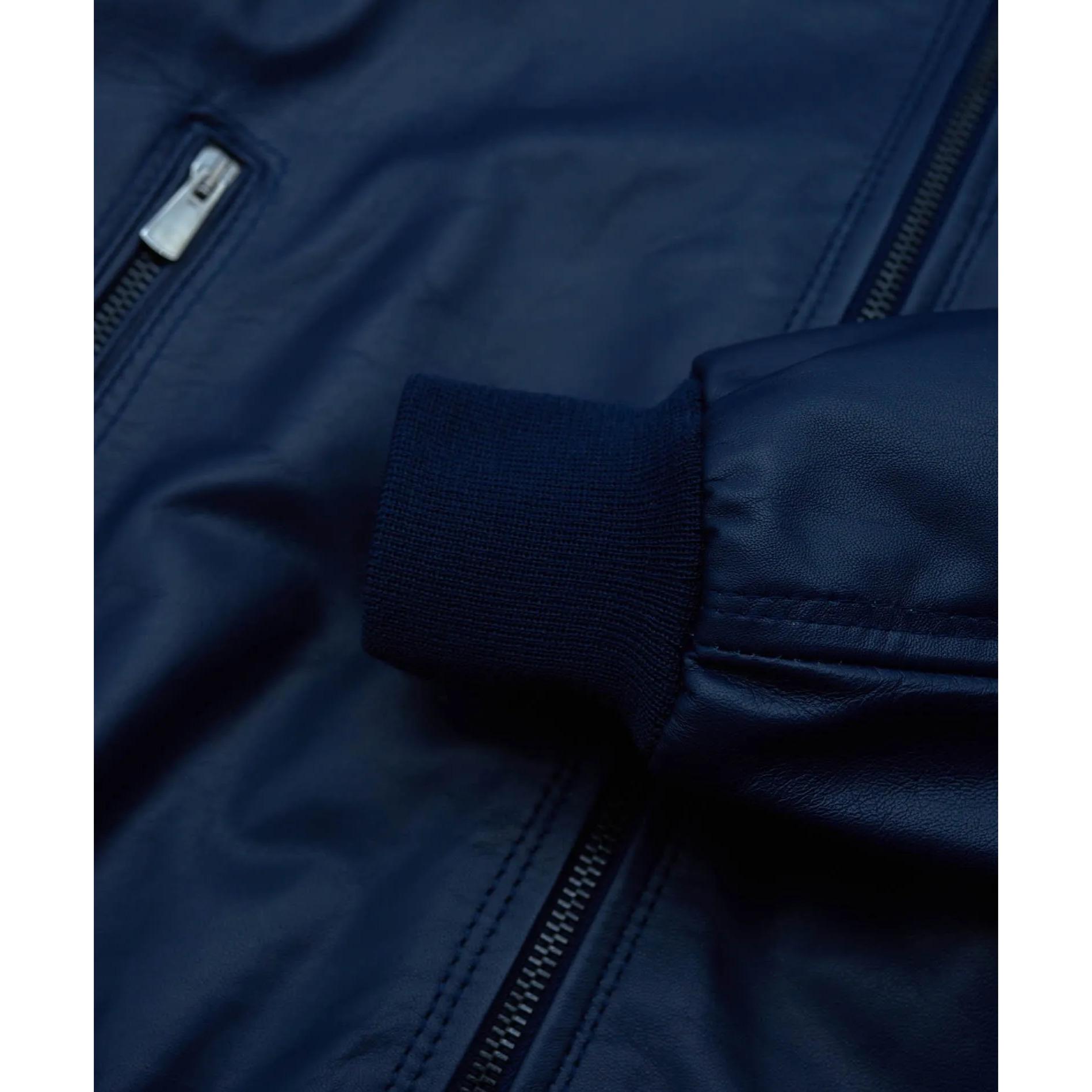 Giacca Bomber in pelle blu nappa effetto liscio