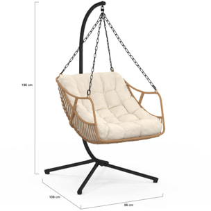 Fauteuil de jardin suspendu Lois effet rotin et coussin écru