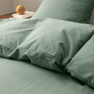 Parure de lit 3 pièces en coton tissage épais housse + taies - Vert