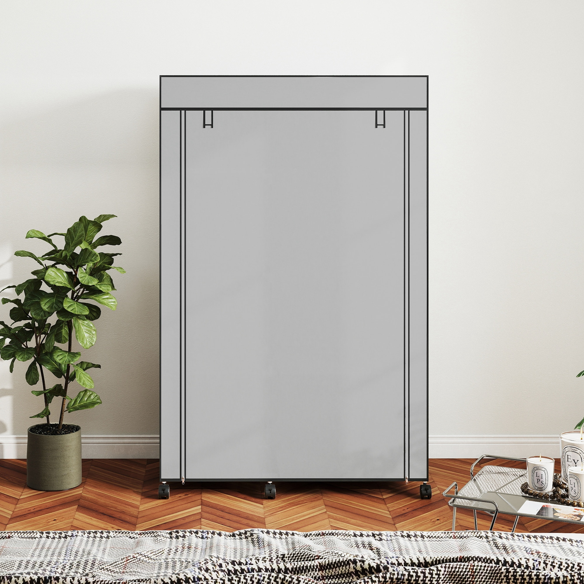 Armoire penderie mobile tissu - 5 étagères, penderie - dim. 103x43x162,5 cm - noir gris