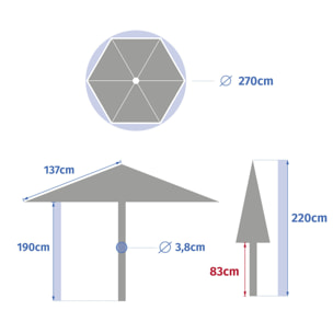 Parasol droit carré "Soya" argile & blé 2,7m en acier et polyester