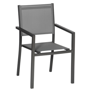Lot de 8 chaises en aluminium anthracite - textilène gris