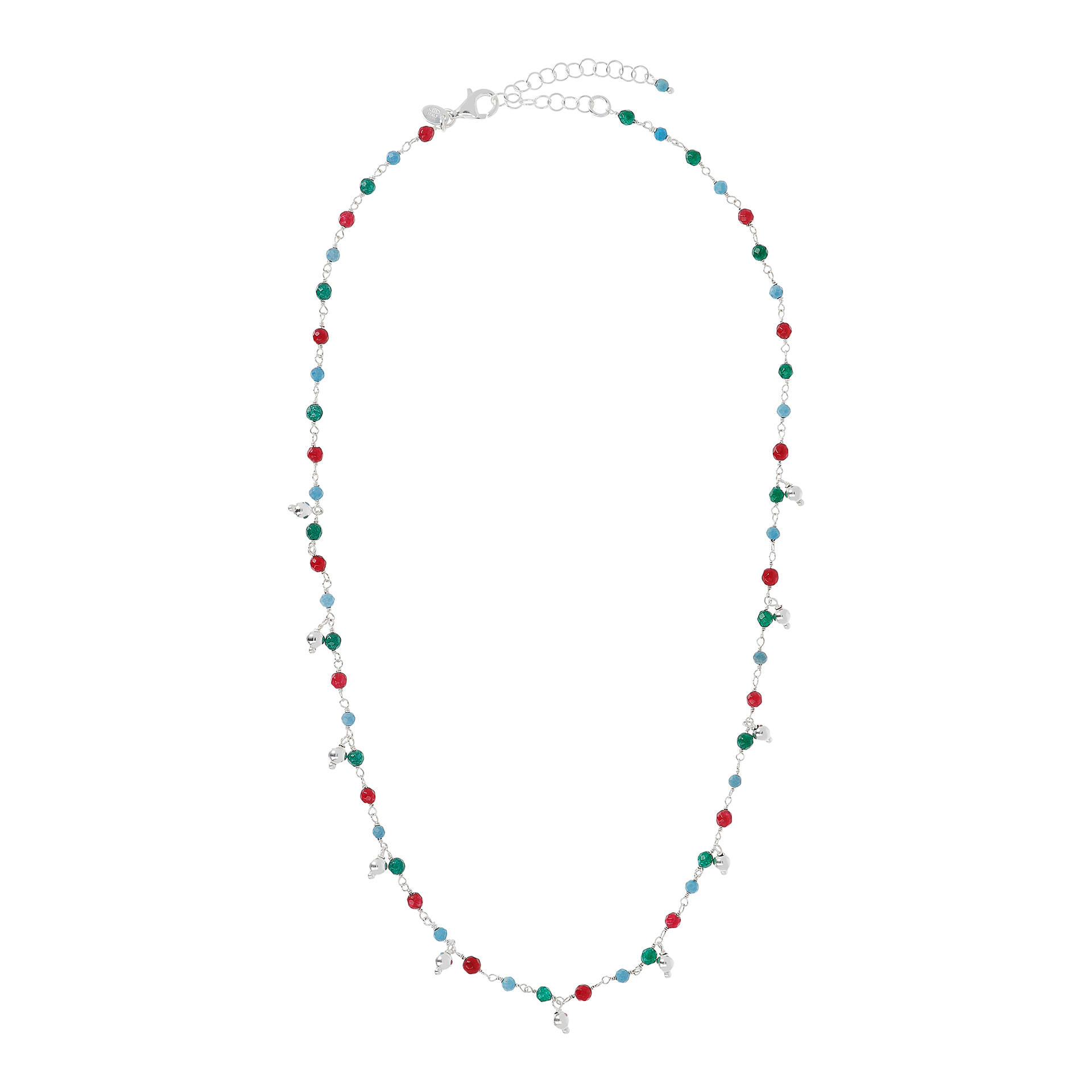 Collana Lunga Rosario con Howlite e Agata Multicolore e Ciondoli Argentati