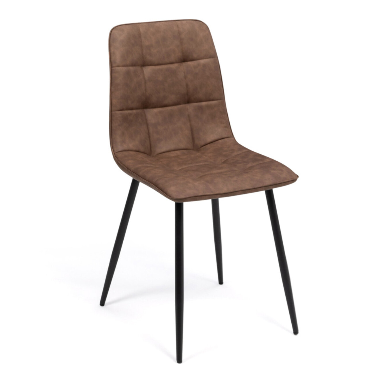Chaises Linda imitation cuir marron et pieds métal noirs - lot de 4