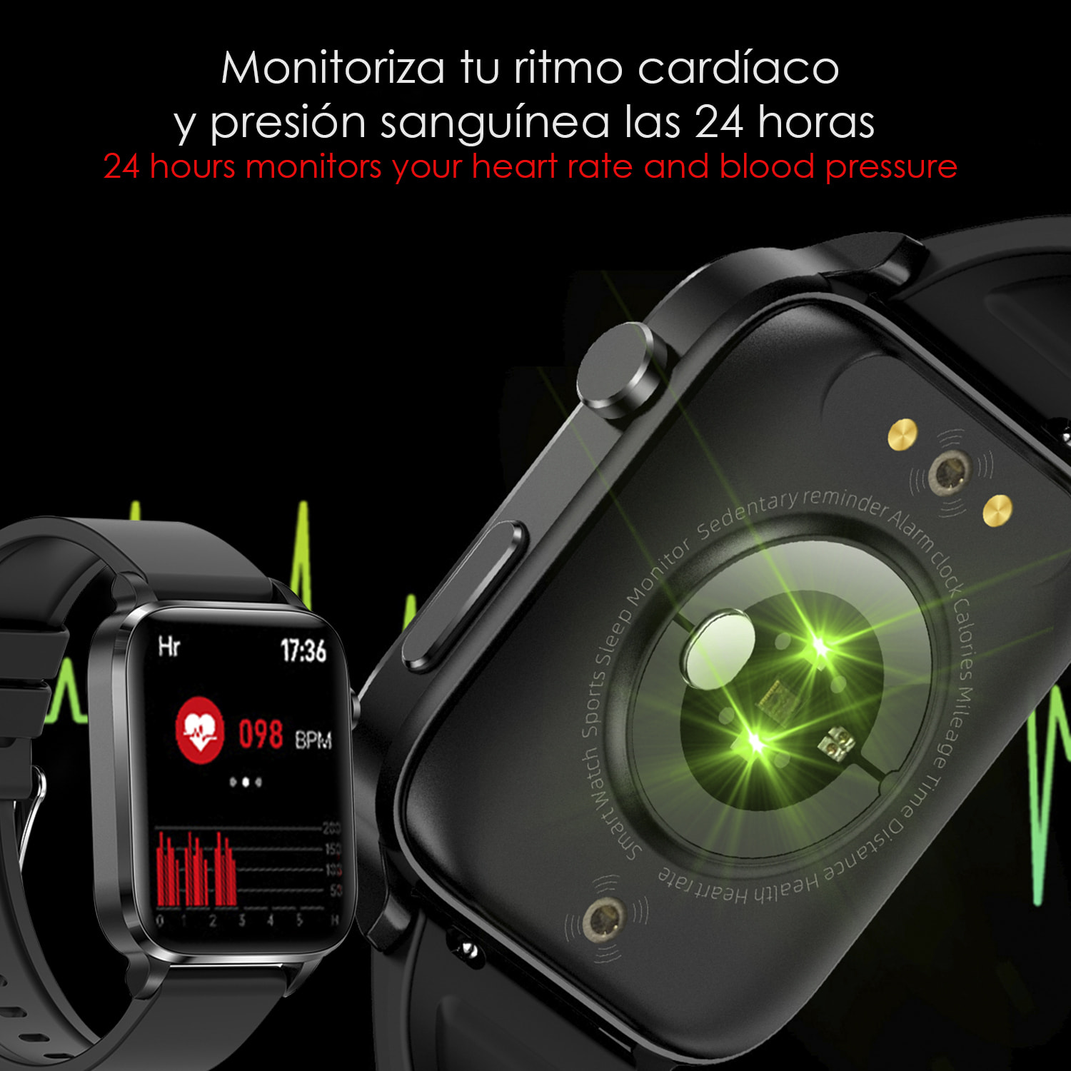 Smartwatch F100 con terapia de salud con láser de doble sonda. Monitor de O2, tensión y termómetro. Varios modos deportivos. Correa cuero.