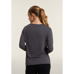 T-shirt donna manica lunga con scritta e strass