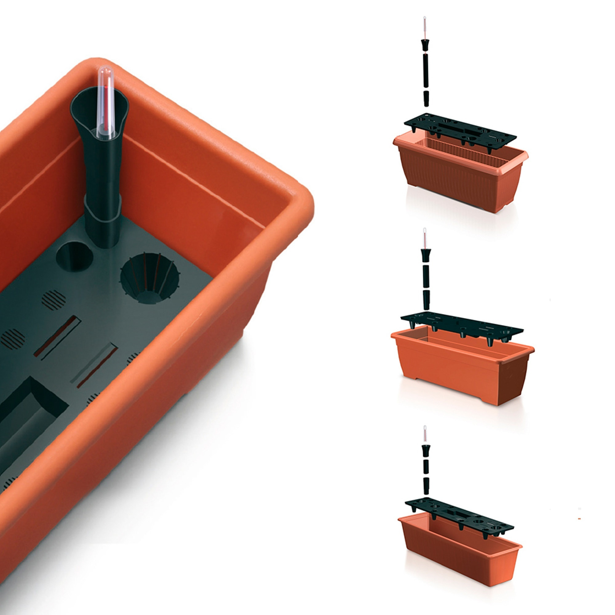 Macetero para balcon Prosperplast 11 L en color terracota CON SISTEMA DE RIEGO 60 x 18 x 14 cm