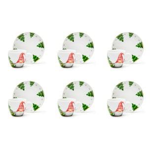 Coffret 6 tasses à café avec soucoupes Excelsa – Gnomo Friends, Porcelaine Blanche