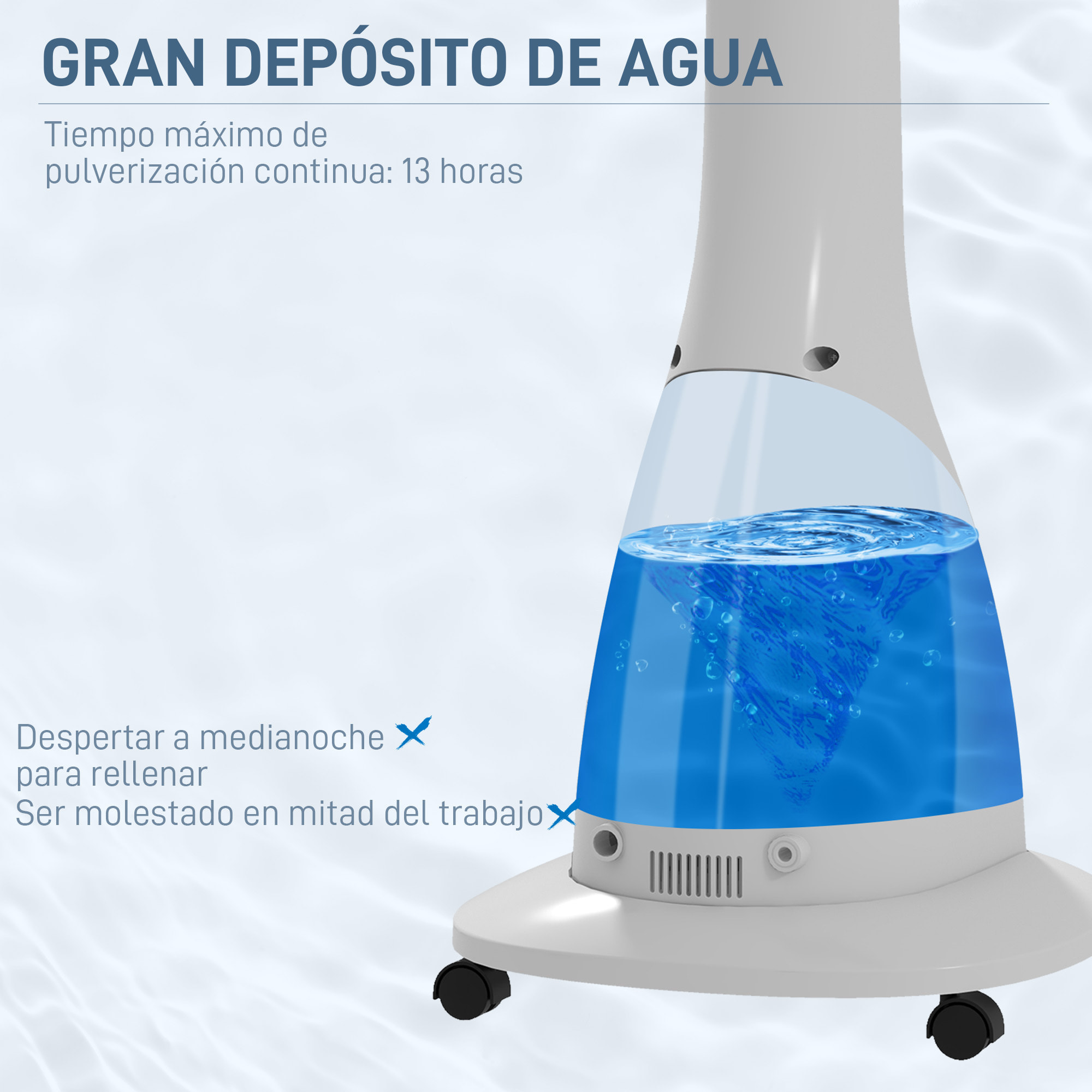 Ventilador Nebulizador Ventilador de Pie con Agua Oscilante 90 W Temporizador Tanque 3L Mando a Distancia 3 Velocidades 5 Aspas y Pantalla LED Ø44,5 cm Blanco y Negro