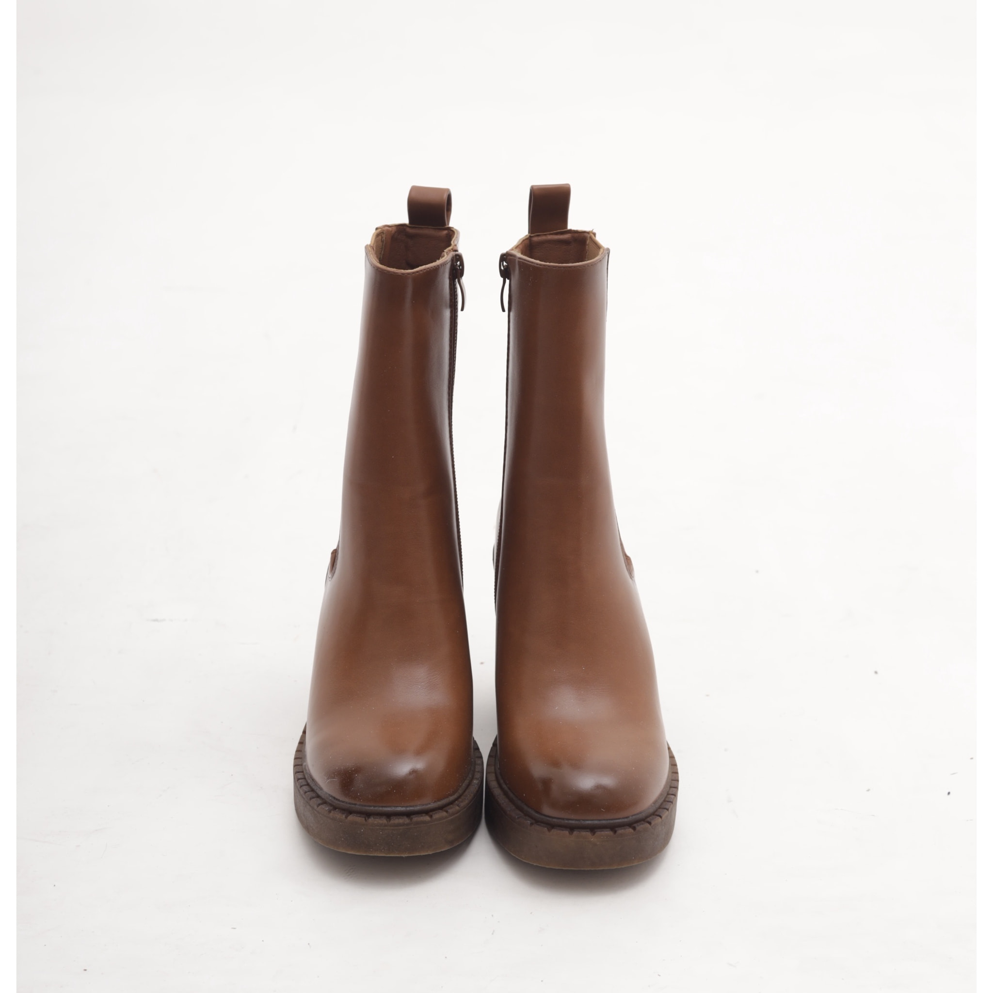 STIVALETTO ELASTICO ZIP TACCO CUOIO