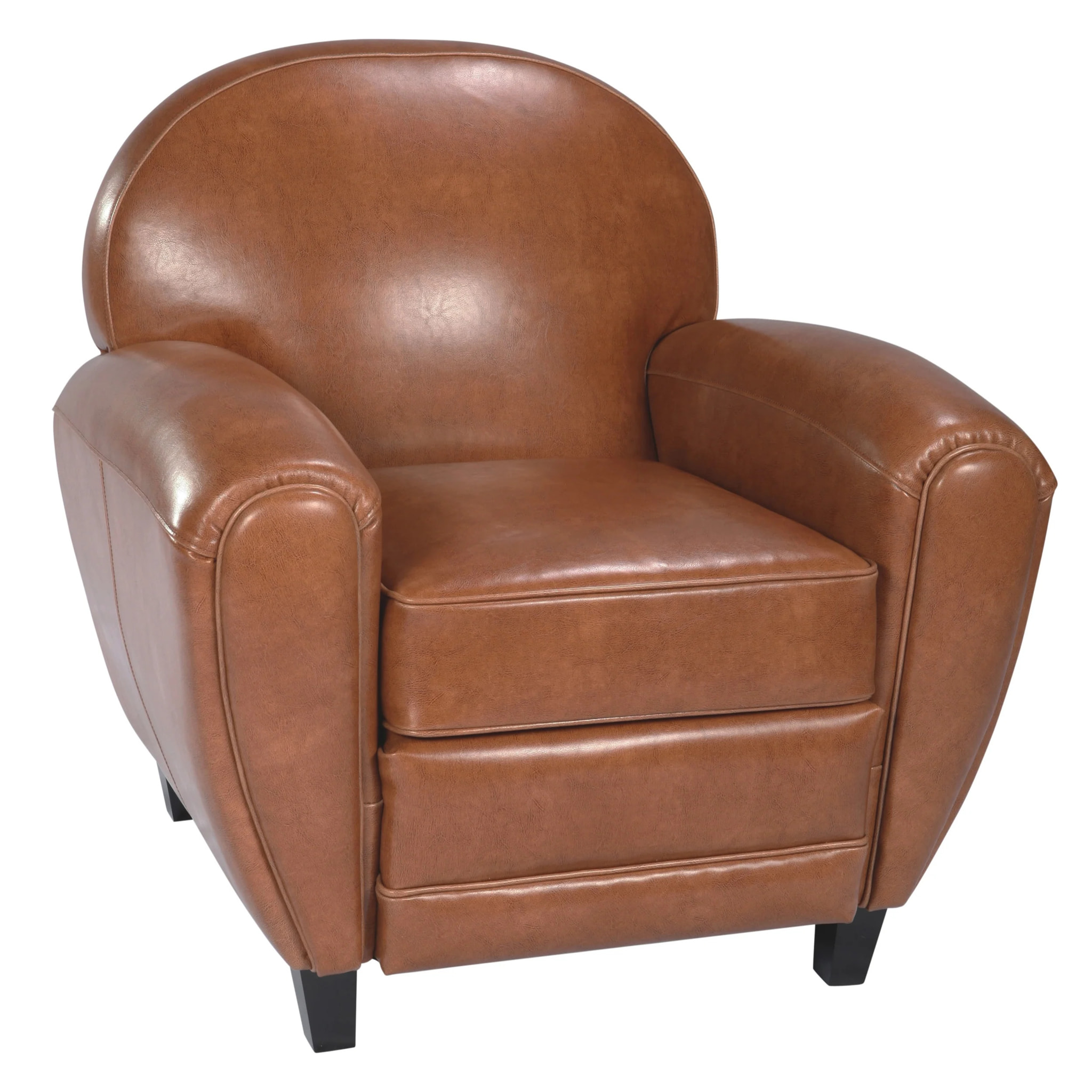Fauteuil camel en croute de cuir enduite - Club