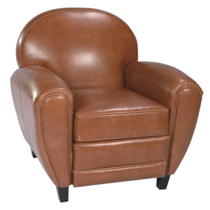 Fauteuil camel en croute de cuir enduite - Club