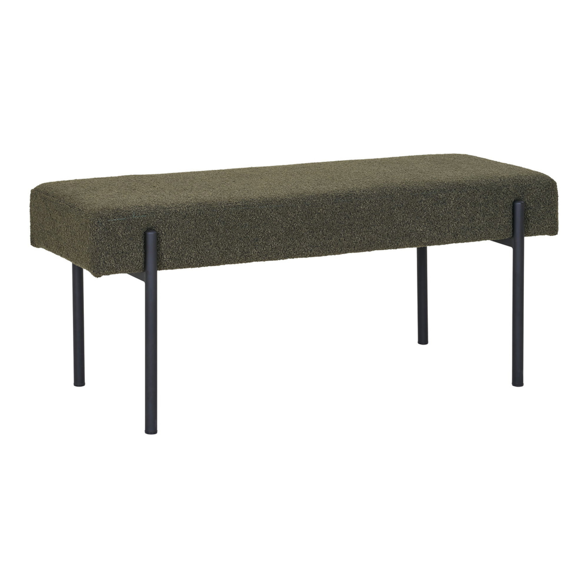 Panca Swindon in Bouclé Verde Scuro con Gambe Nere — 100×36×42,5 cm