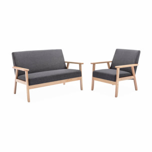 Banquette canapé en bois et tissu gris foncé. Isak. L 114 x P 69.5 x H 73cm