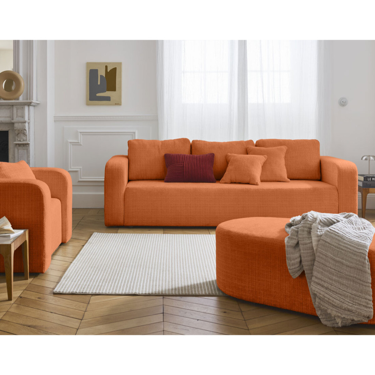 Miro - canapé droit 3 places - convertible avec coffre - en velours texturé - Rouille