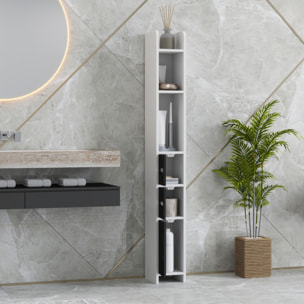 Columna de Baño Mueble de Baño con 3 Puertas 3 Estantes Abiertos y Sistema Antivuelco Armario de Baño Estilo Moderno 15x17x120 cm Blanco y Negro