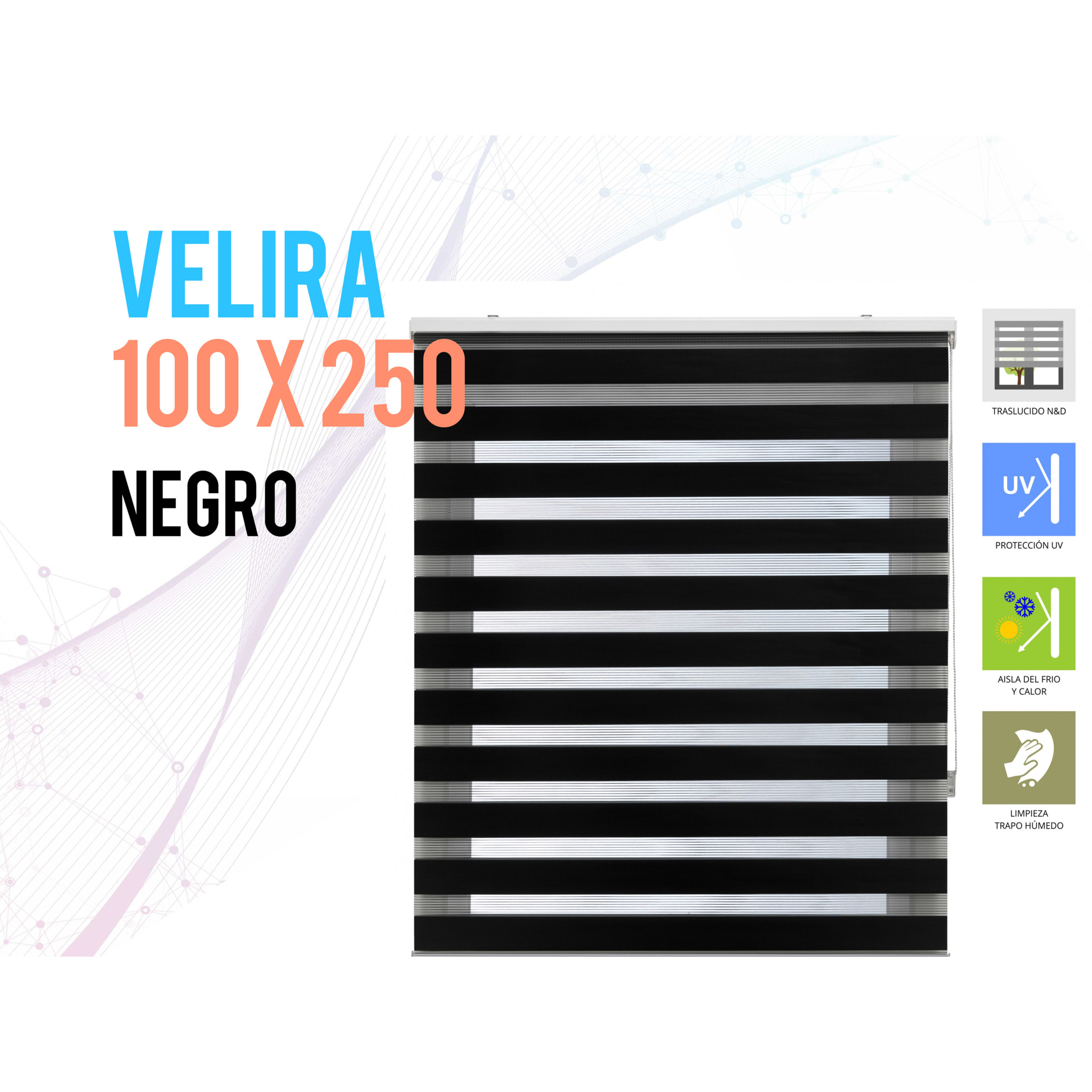 Estor noche y Día bicolor con tejido doble y cadena manual VELIRA NEGRO PURLINE  W