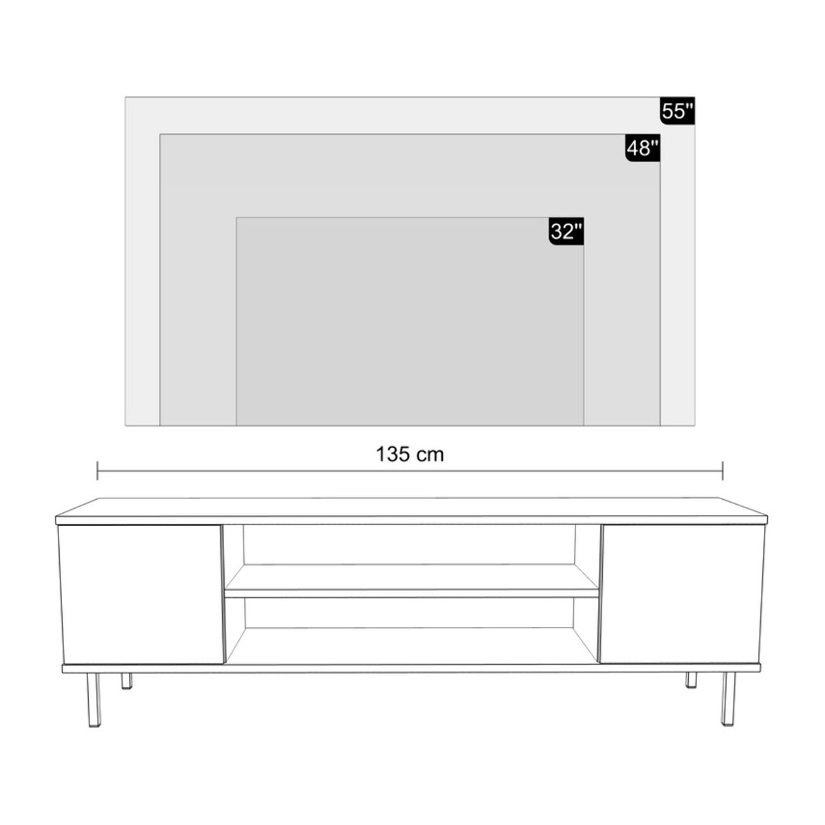 Mobile Porta TV Focus Cashmere 135 cm con Gambe Oro
