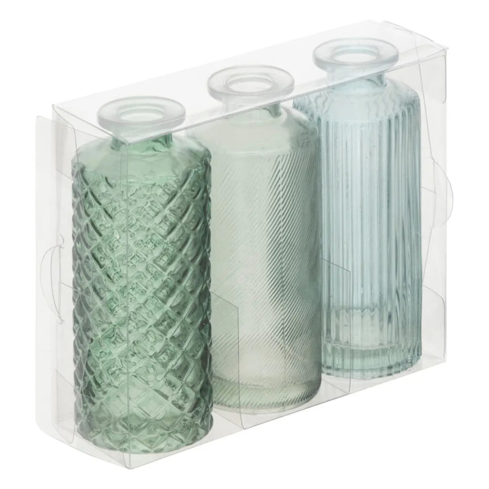 Set de 3 soliflores - verre - vert