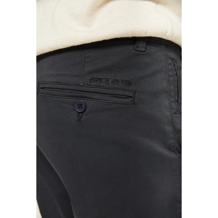 Pantaloni casual grigio scuro slim con logo Polo Club sulla tasca posteriore