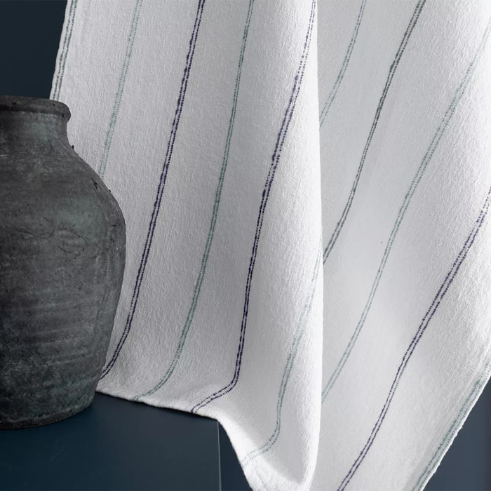 Torchon pur coton lavé motif jacquard blanc bleu Rimini blu
