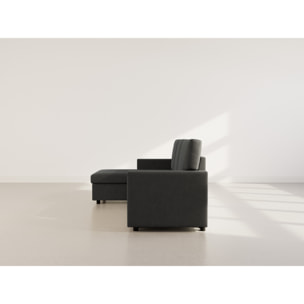 Meiya - canapé d'angle réversible 4 places convertible avec coffre en tissu - Gris foncé