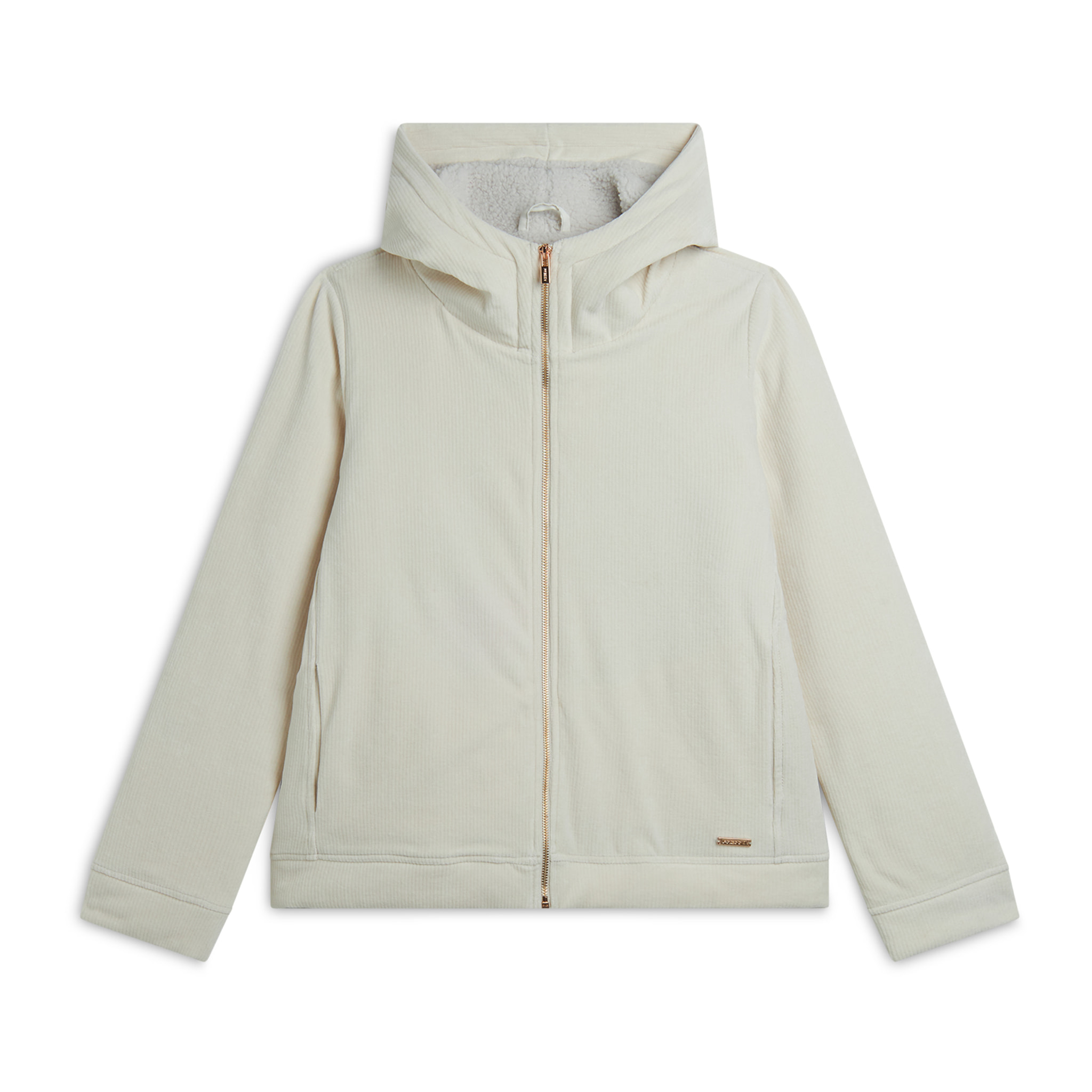 Giacca con zip e cappuccio in Corduroy con interno in sherpa