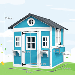 Casa de Jardín Infantil Casa de Madera para Niños con Puerta Ventanas Jardineras y Soportes de Flores 114x126,4x135 cm Azul