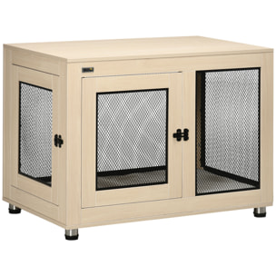 Jaula para Perros Grandes Estilo Mueble Casa para Perros 94x60x71,5 cm Mesa Auxiliar con 2 Puertas de Pestillo Cojín de Tela Oxford y Rejillas de Acero Roble