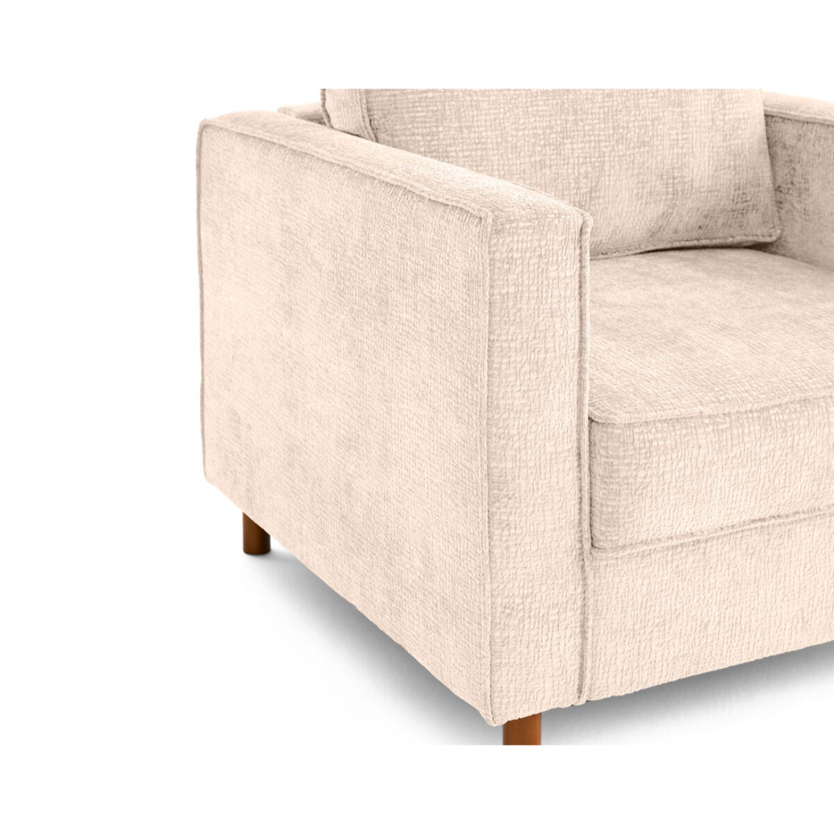 Jake - fauteuil en tissu velours relief - pieds en bois foncé - Beige