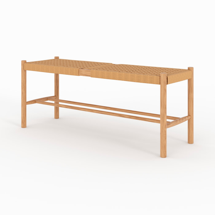 Banc 2 places en bois de chêne massif avec tressage - Kepler