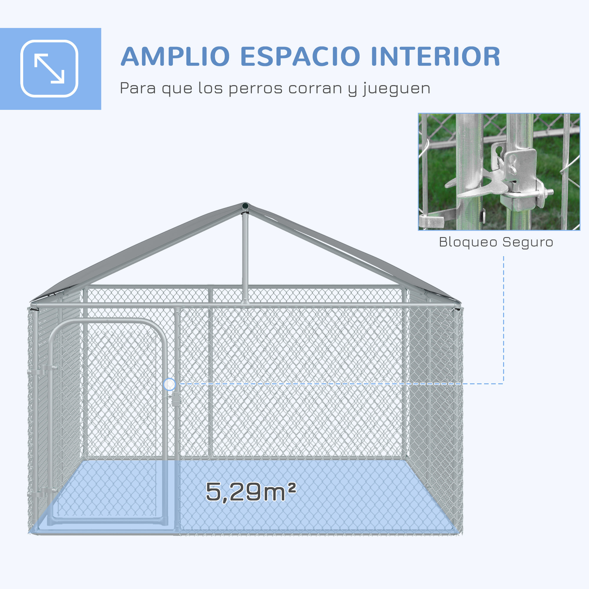 Perrera de Exterior con Toldo 230x230x175 cm Jaula para Perros Mascotas de Acero Galvanizado con Cerradura para Jardín Patio Plata