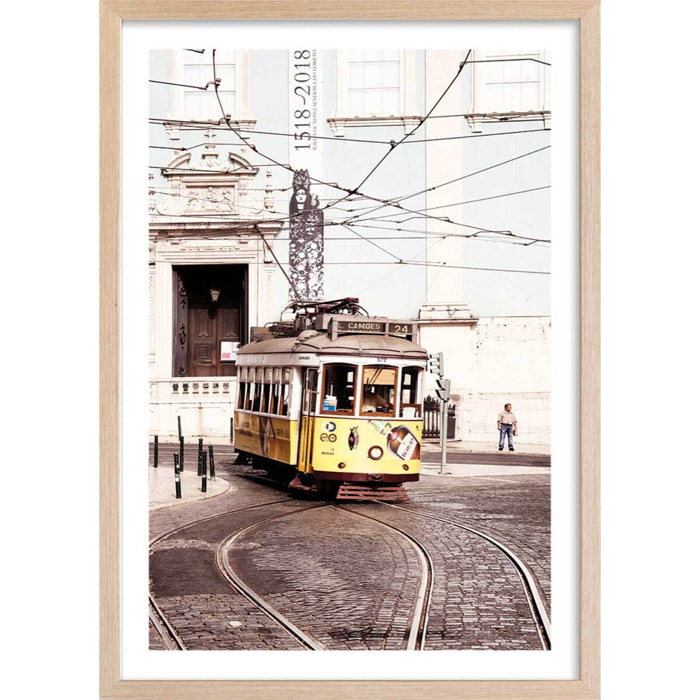 Affiche welcometoportugal tram24 Affiche + cadre en bois - Chêne