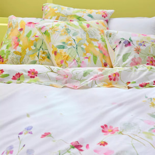 Housse de couette percale de coton lavé 115 g/m² imprimé rose vert Souffle fleuri printemps