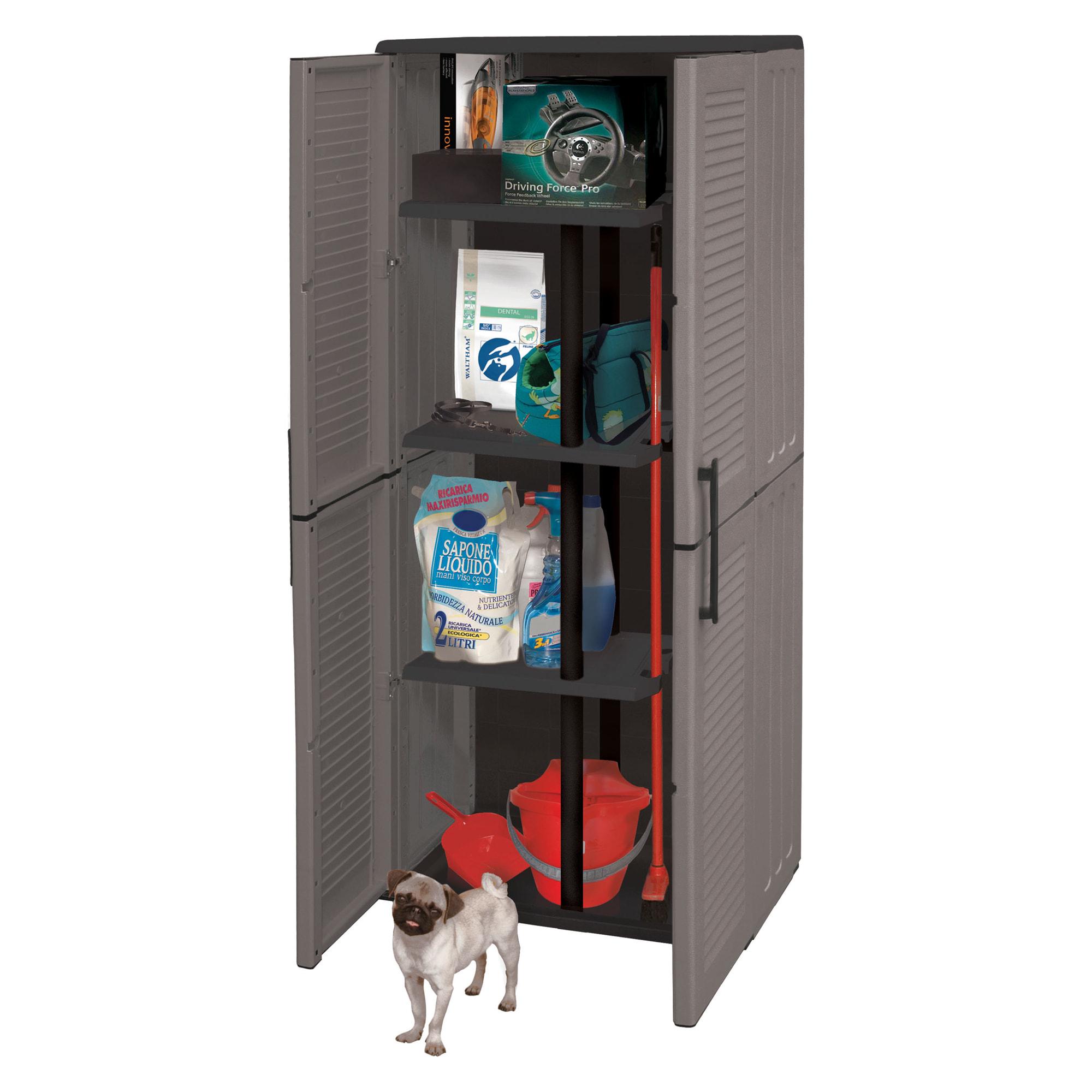 Armario  exterior- interior porta escobas con estantes regulables- Artplast