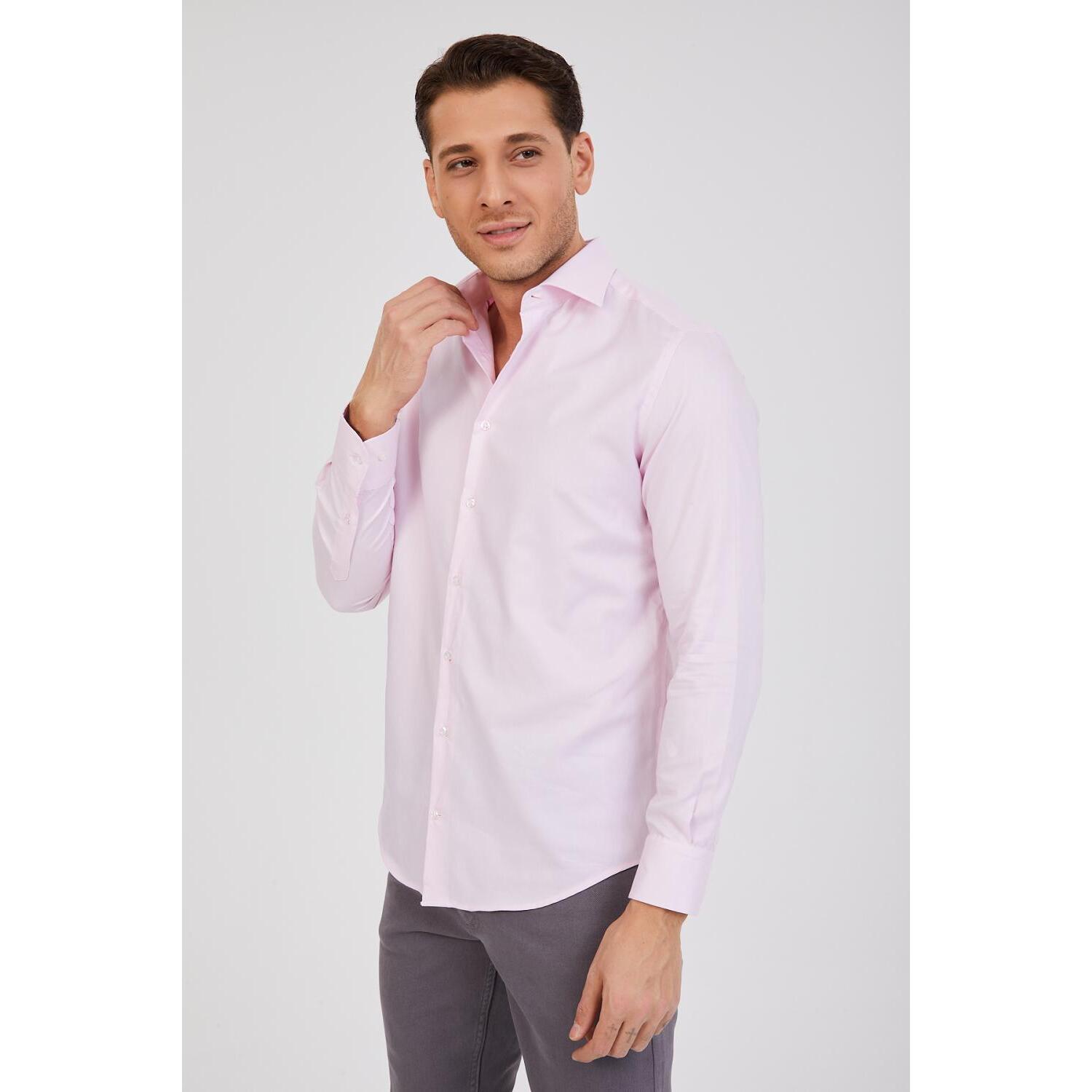 Camicia Uomo 1 Bottone Francese Slim Oxford unito Rosa