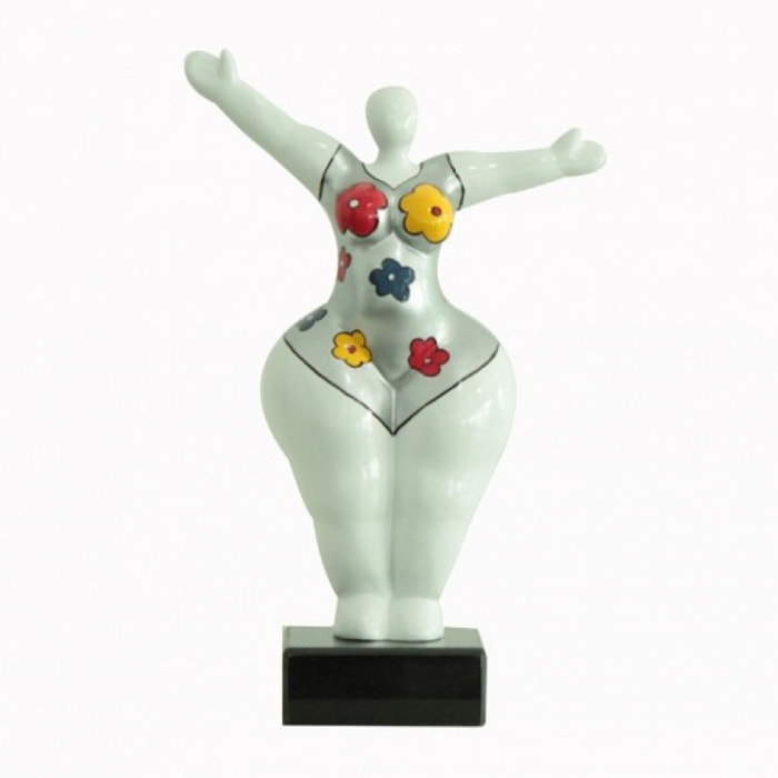 Statuette femme design blanc fleuri H34cm - WOMEN FLOWER