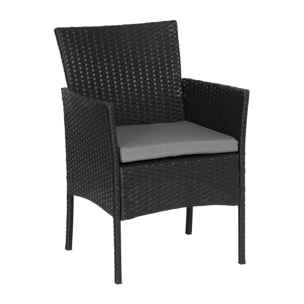 Salon de jardin CORDOUE en résine tressée noire 4 places - coussins gris