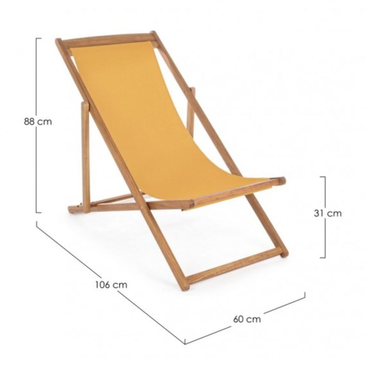 Set di 4 sdraio NOEMI in legno di acacia e tessuto giallo, reclinabili