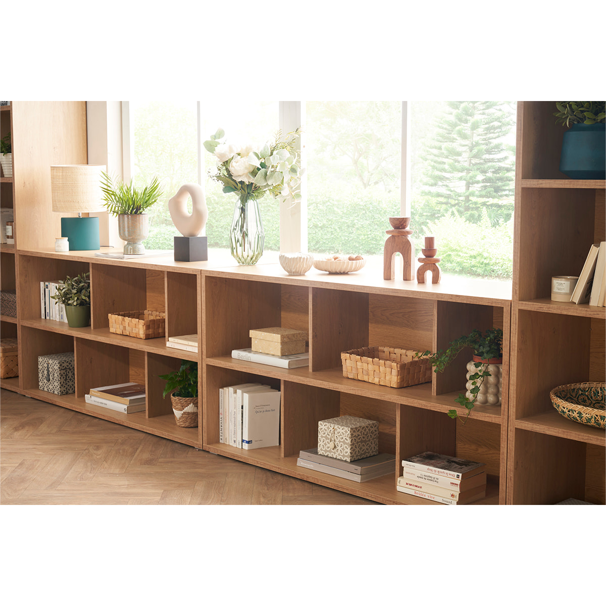 Bibliothèque basse finition bois blanc L140 cm EPURE