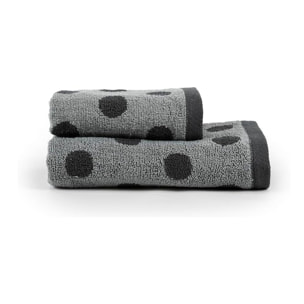 INTRECCI HOME Set Bagno Asciugamani Viso+Ospite, in Puro Cotone 450, Morbidezza Extra, Lavorazione Jacquard, Design a Pois, Elegante e Confortevole