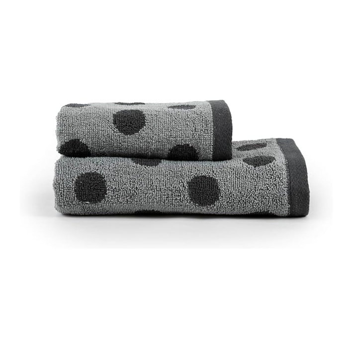 INTRECCI HOME Set Bagno Asciugamani Viso+Ospite, in Puro Cotone 450, Morbidezza Extra, Lavorazione Jacquard, Design a Pois, Elegante e Confortevole