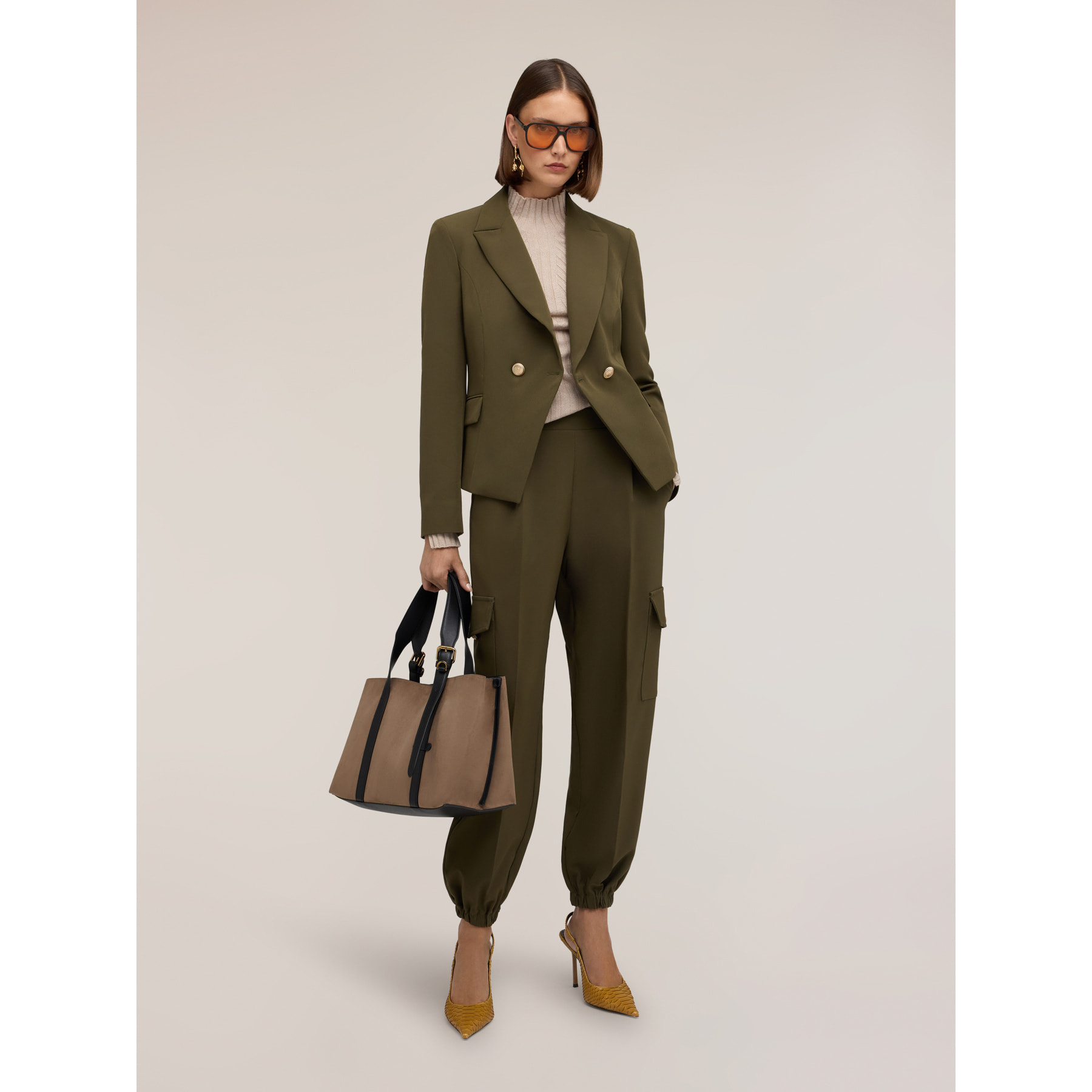 Motivi - Blazer doppiopetto con bottoni gioiello - Verde militare