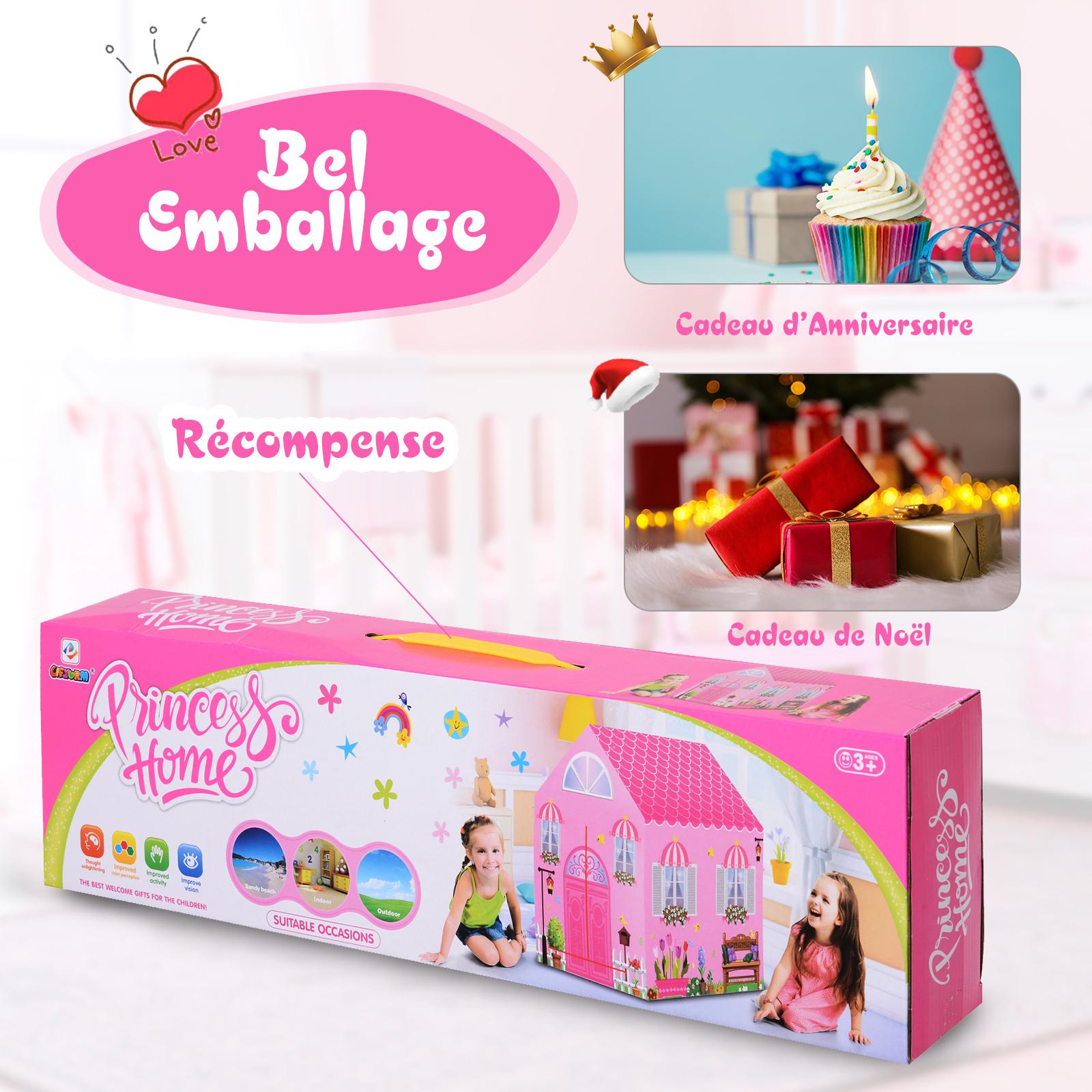 Homcom - Tente enfant tente de jeu tente chateau de princesse dim. 93L x  69l x 103H cm 2 portes polyester rose