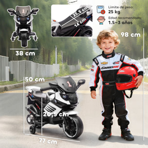 Moto Eléctrica para Niños 6V, Moto Eléctrica Infantil con Ruedas de Apoyo, Música, Faro, para Niños de 18-36 Mesas, Blanco